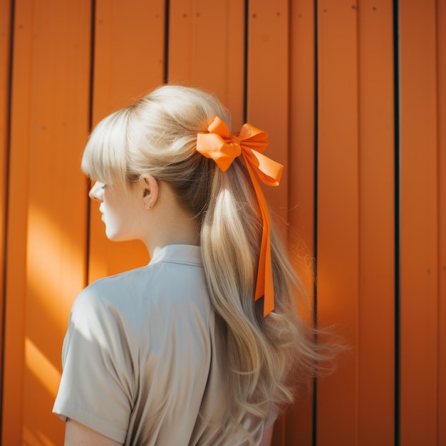 Beautiful Blonde Woman With Orange Ponytail In Lofi Aesthetics