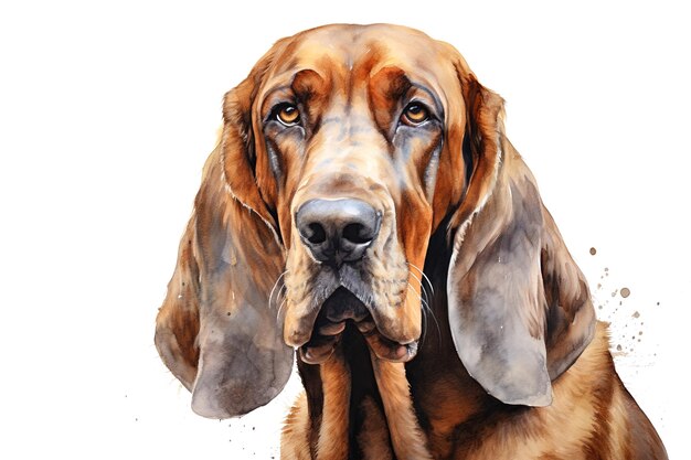 Photo beautiful bloodhound portrait digital watercolour illustration on white background