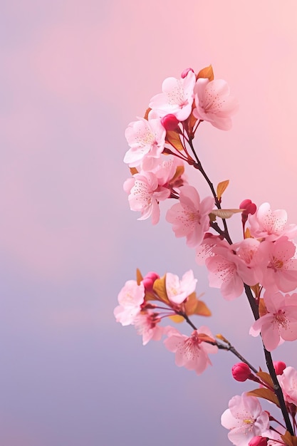Красивая цветущая ветвь вишневого неба на заднем плане с соком для текста