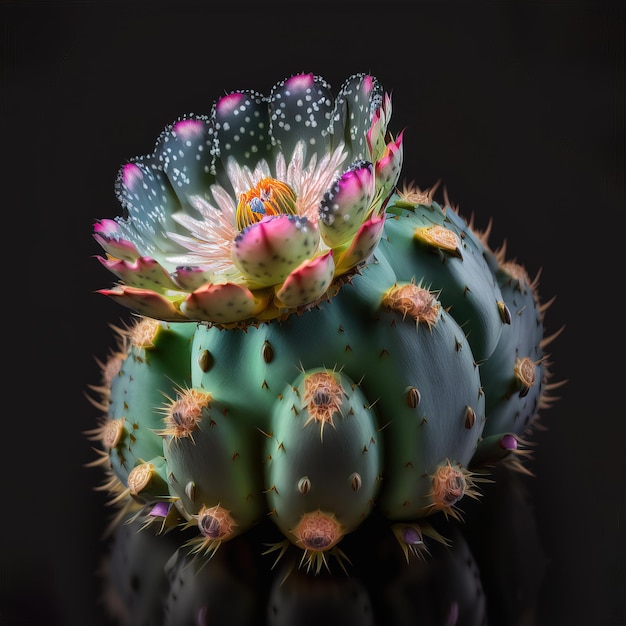 beautiful blooming cactus close up view generative ai