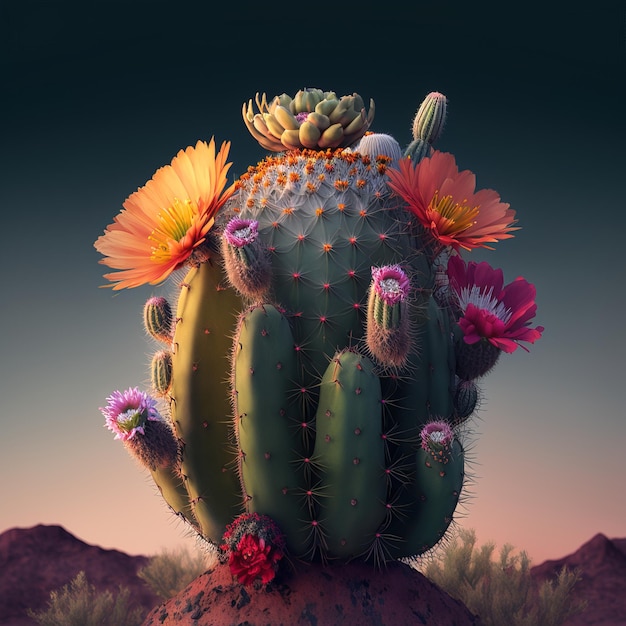 beautiful blooming cactus close up view generative ai