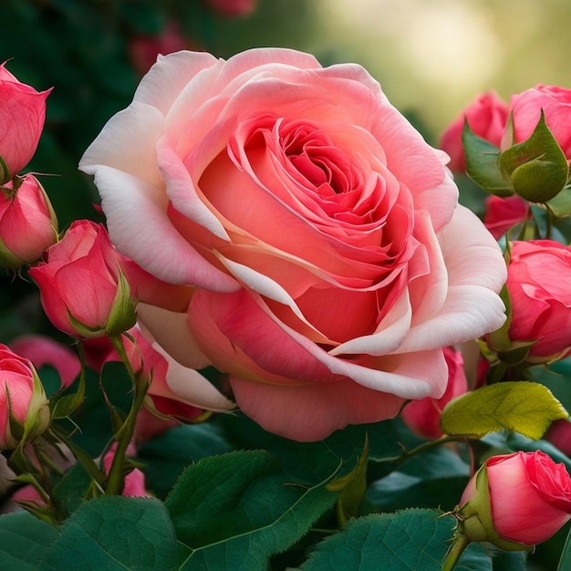 Beautiful blooming rose and a joyful atmosphere