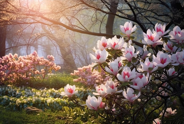 Beautiful blooming spring flowers in the park