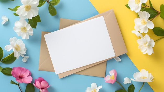 Beautiful Blossoms and Blank Card on Multicolored Background