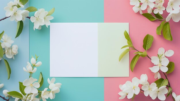 Beautiful Blossoms and Blank Card on Multicolored Background