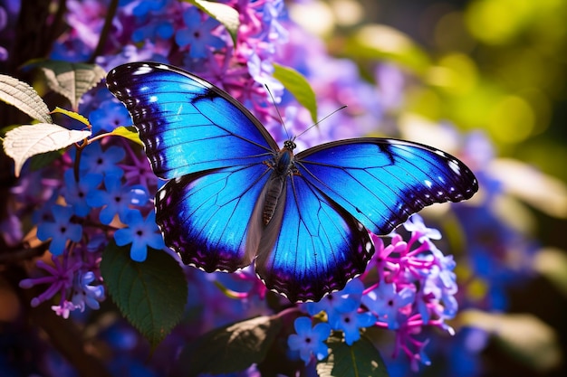 木と美しい青い蝶