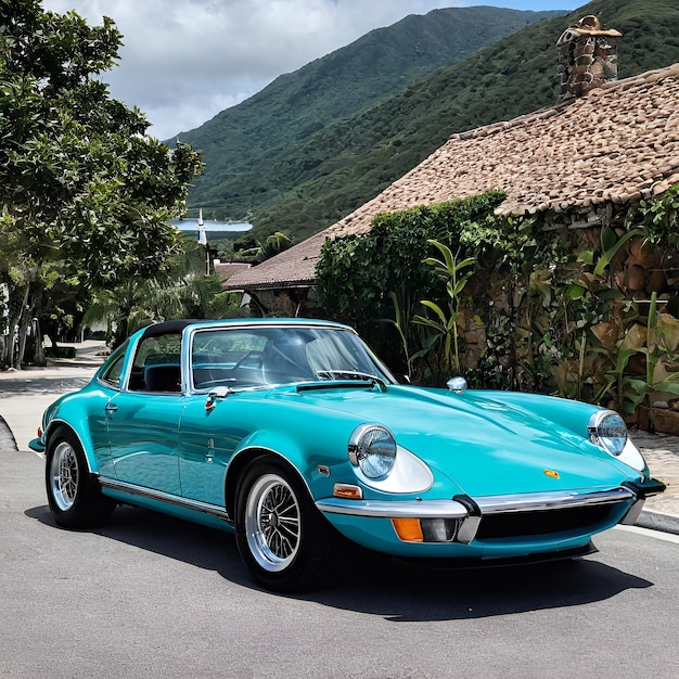 Photo a beautiful blue car on the road