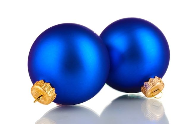 Beautiful blue Christmas balls isolated on white surface