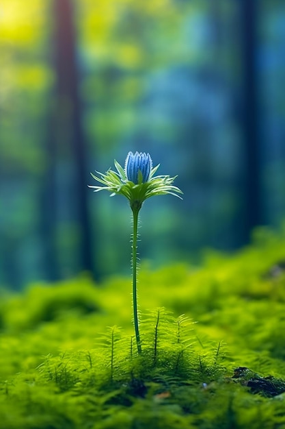 A beautiful blue color flower with dew in the morning