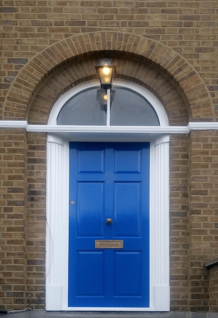 Beautiful blue English door. Door texture.