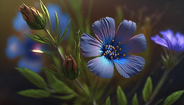 Beautiful blue flax linum perenne flowers AI Generated