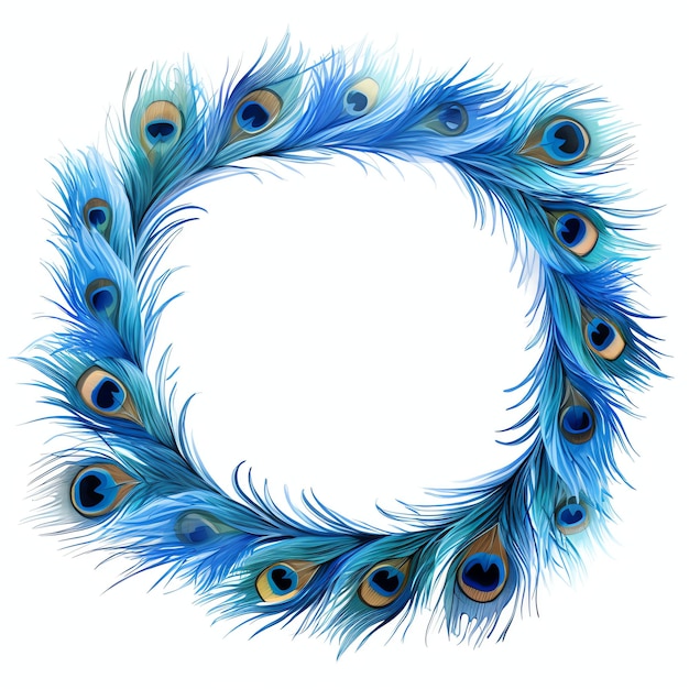 Photo beautiful blue frame made of peacocks feathers clipart illustration