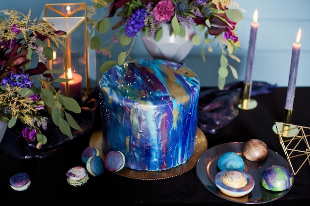 Beautiful blue galaxy space cake