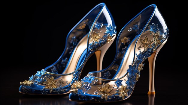 Beautiful blue high heel shoes on black background Studio shot