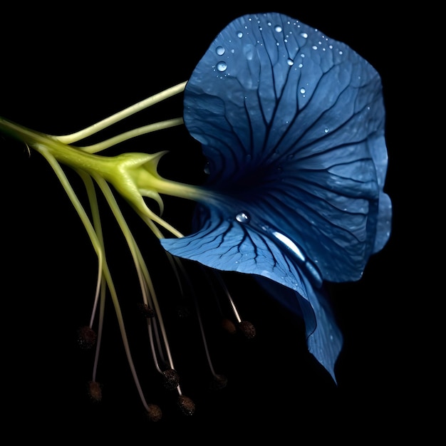 Beautiful blue iris flower on black background generated ai