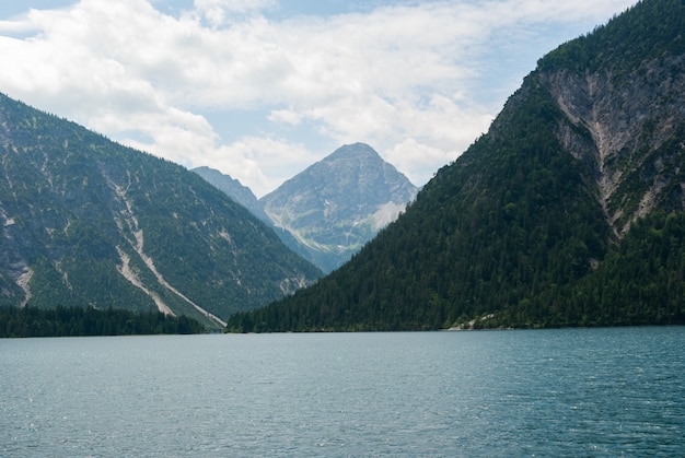 Beautiful blue lake with mountains