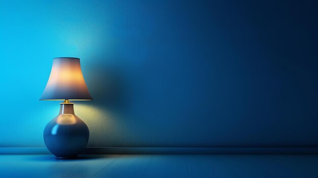 Photo a beautiful blue lamp sits in a dark corner casting a warm glow over the surrounding area