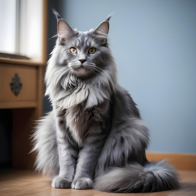 Beautiful blue Maine Coon cat cat breed