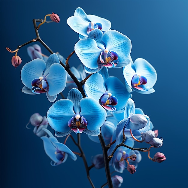 Beautiful blue orchid on blue background with space