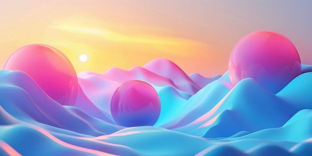 A beautiful blue and pink sky with three large spheres floating in the air stock background