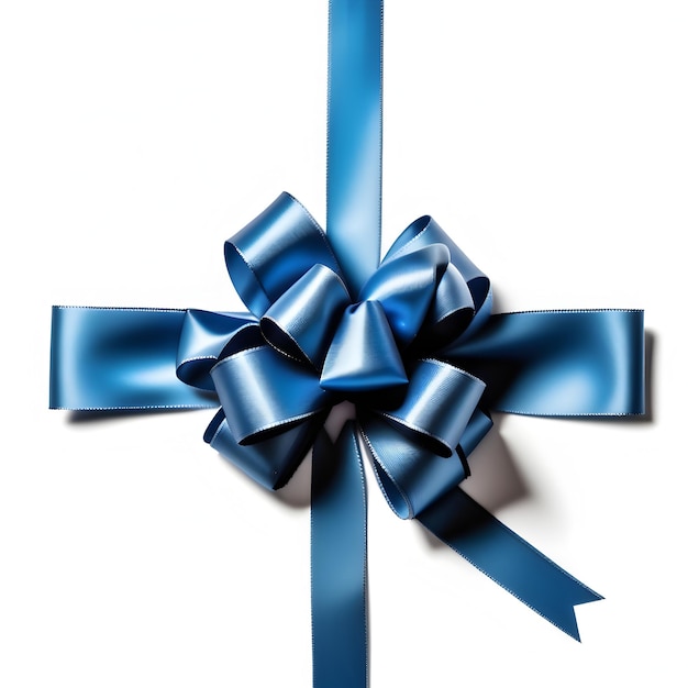 Beautiful Blue Ribbon and Bow on a White Background