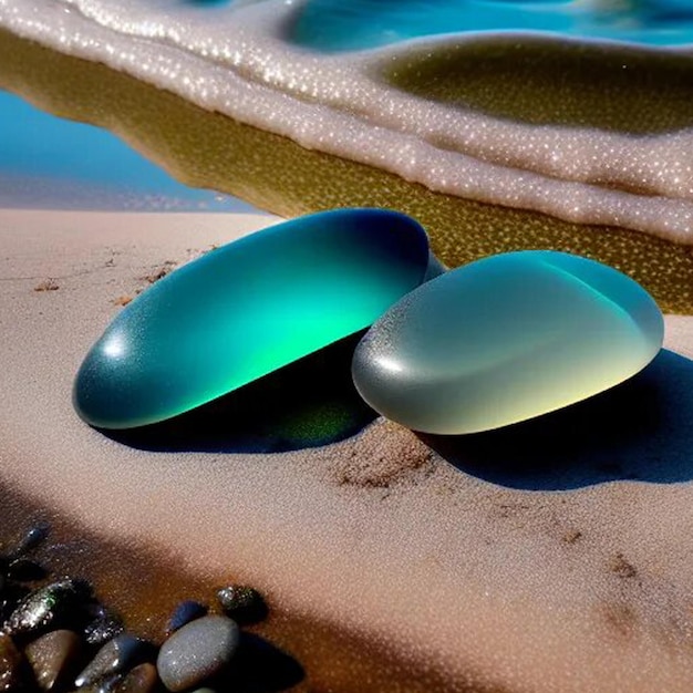 beautiful blue sea stones