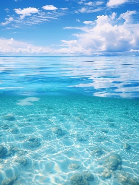 Photo a beautiful blue sea with clouds and sky