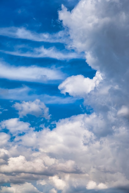 Beautiful blue sky and clouds natural background. Abstract nature atmosphere backgrounds. Dramatic blue and white colorful clouds at daytime. Copy space for site