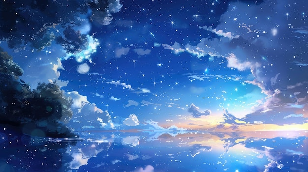 Beautiful blue sky with clouds Anime sky clouds anime style