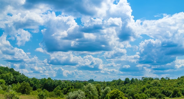 Beautiful blue sky with clouds. Selective focus. Nature.