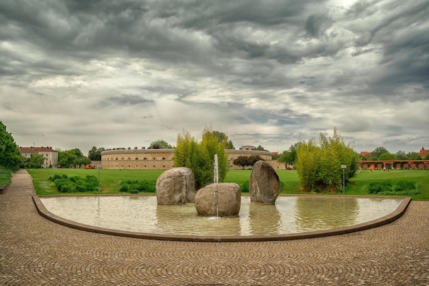 Beautiful blue sky with clouds summer view of Ingolstadt Bavaria