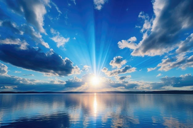 Beautiful blue sky with rays of light