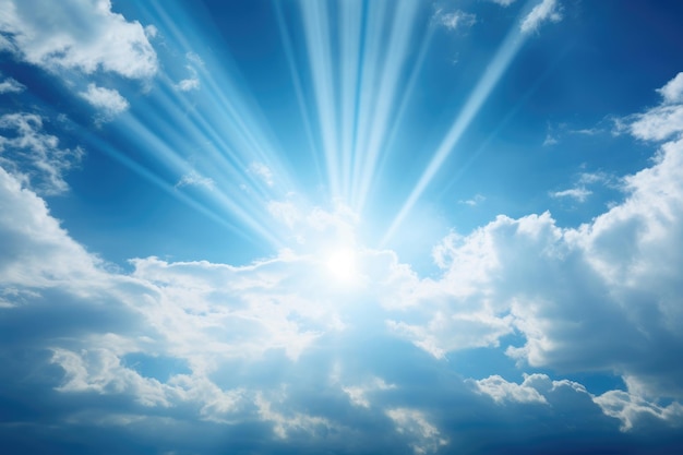 Beautiful blue sky with rays of light