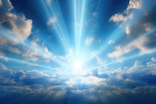 Beautiful blue sky with rays of light