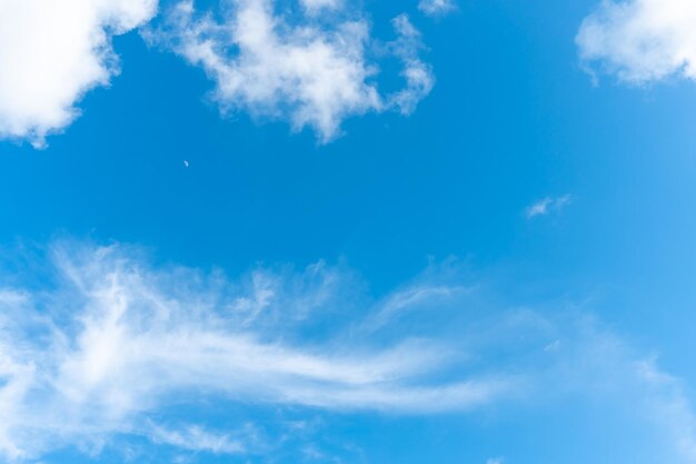 Beautiful blue sky with strange shape of clouds in the morning or evening used as natural background