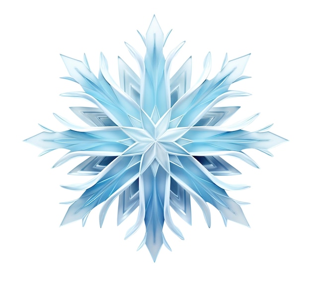 写真 白い背景に分離された美しい青い雪の結晶冬のクリスマス要素現実的な雪の結晶雪の結晶を切り出すマクロ ビュー生成 ai