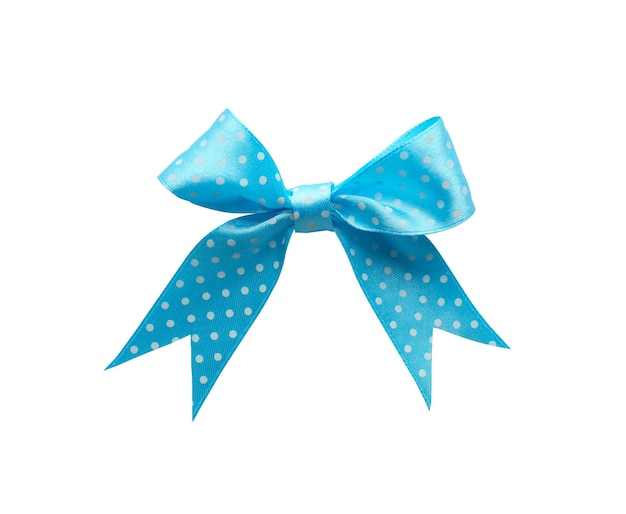 Beautiful blue spotted bow on light background close up