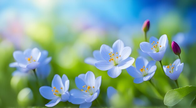 写真 美しい青い春の花が ぼんやりした背景に