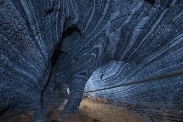 Beautiful blue stripe wall in a cave