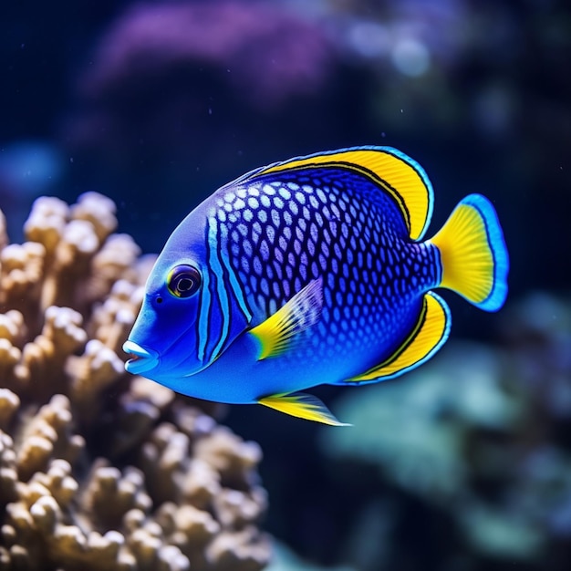 Photo beautiful blue tang swimming in the water ai generated art