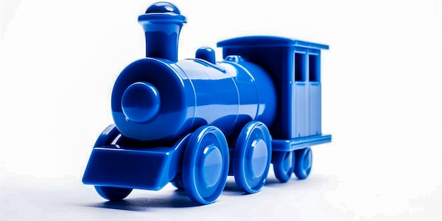 A beautiful blue train with a white background