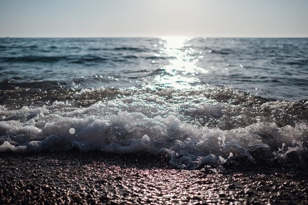 Beautiful blue wave in tropical ocean Turquoise wave barrel crashing in sea