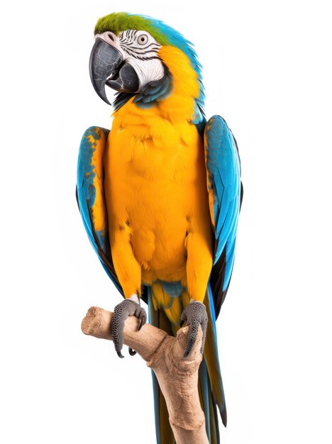 Beautiful blue and yellow macaw isolated on white