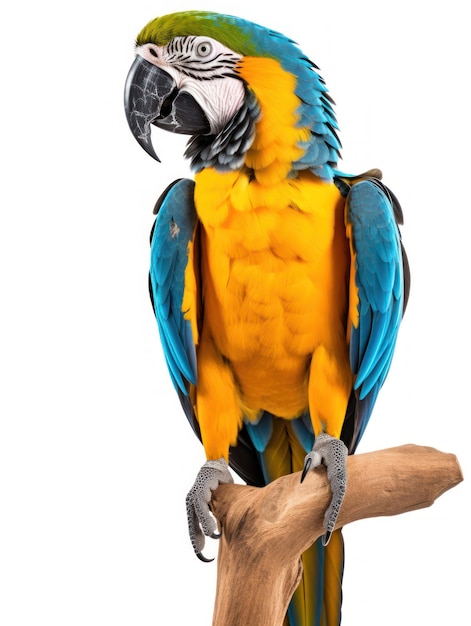 Photo beautiful blue and yellow macaw isolated on white