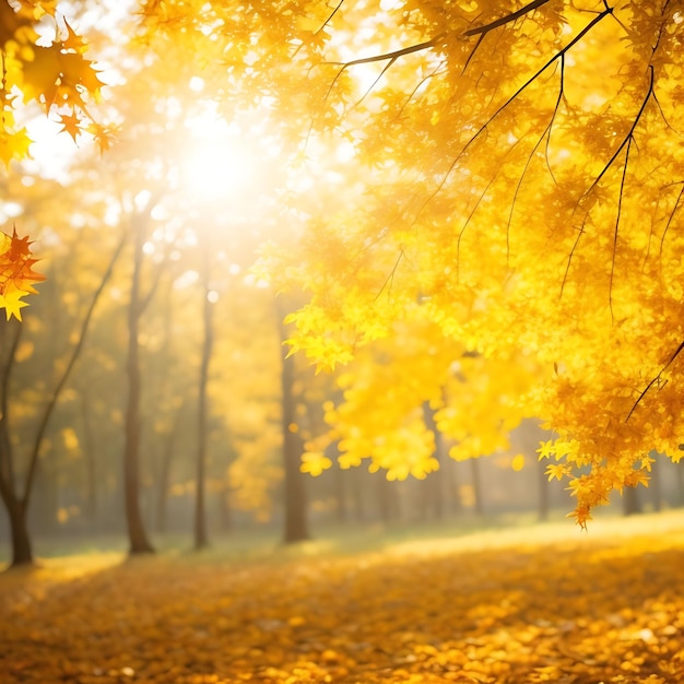 Beautiful blurred autumn background with yellowgold leaves