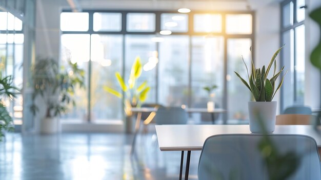 Photo beautiful blurred background of a light modern office interior with panoramic window generative ai