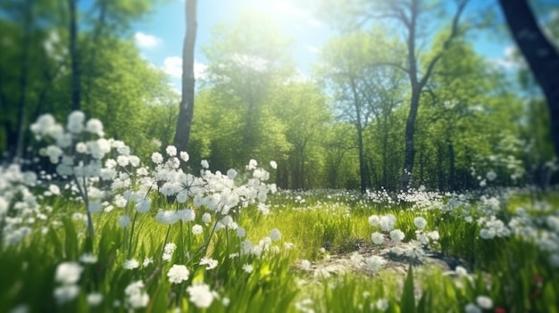 Фото Красивый размытый весенний фон природы с цветением ai generative