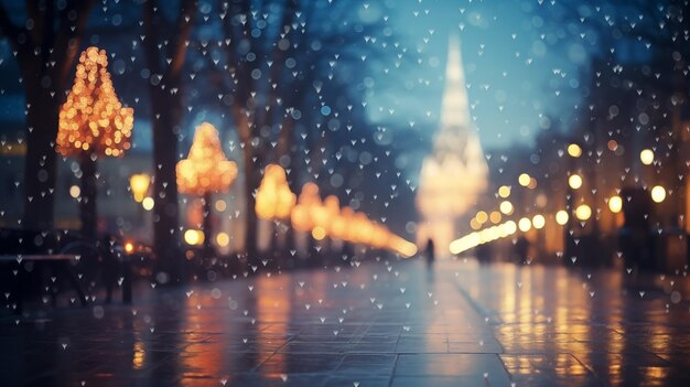 아름다운 흐릿한 거리 축제의 밤 또는 겨울의 저녁 크리스마스 시간