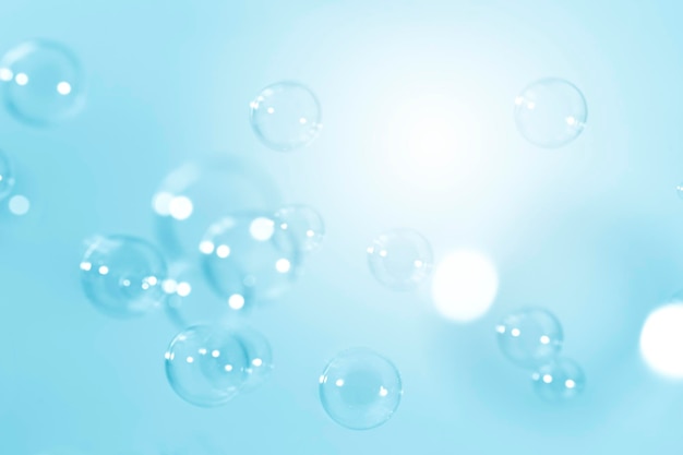 Beautiful Blurred Transparent Blue Soap Bubbles Floating Background