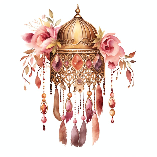 beautiful boho lamp in a boho style clipart illustration